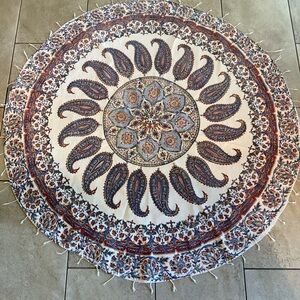 Persian‎ Isfahan Hand Block Printed Round Tablecloth – 47” – Akhavan E. Ramfar